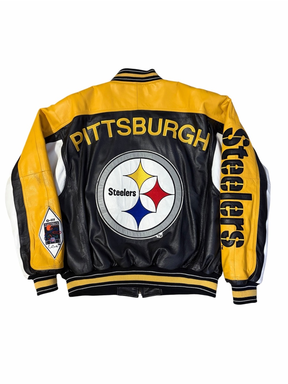 VTG GIII Carl Bank Pittsburgh Steelers Leather Jacket Men’s Large 90s Black